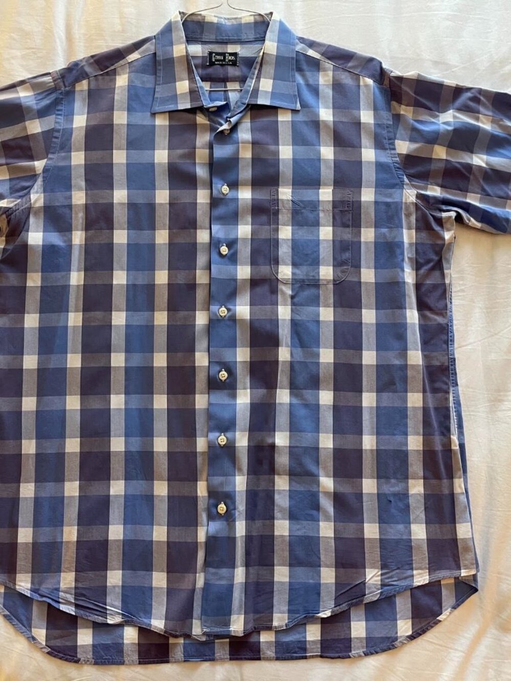 Gitman Bros Vintage Mens XL Blue / White Big Plaid Check Dress Shirt Made in USA